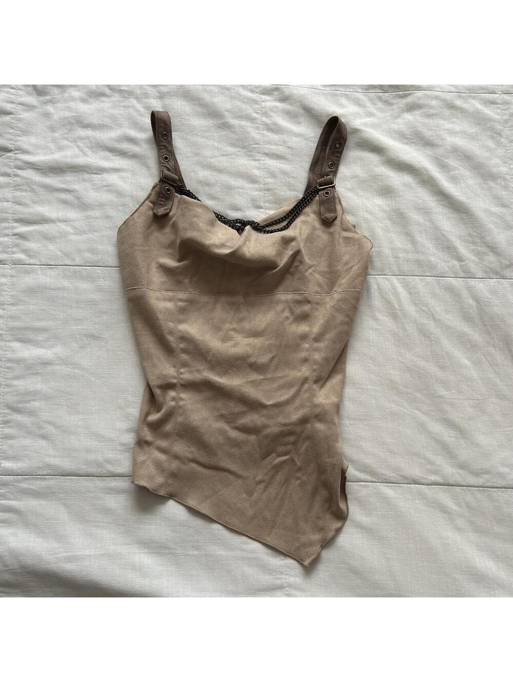 Cecil McBee Taupe Beige Cowl Neck Tank Top XS Chain Detail Y2K Gyaru